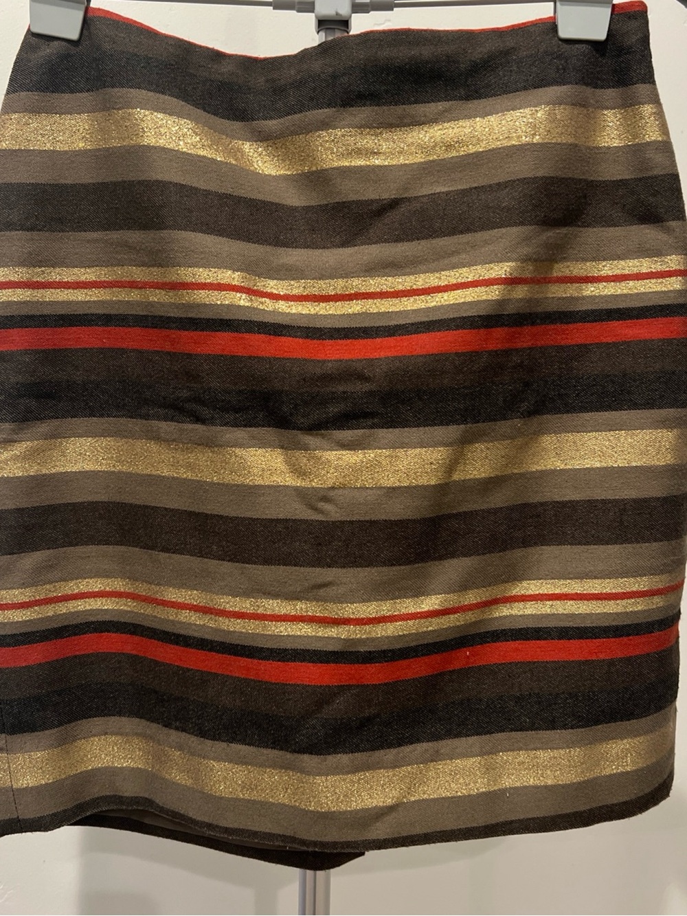Banana Republic Factory Brown, Gold & Red Striped Mini Skirt